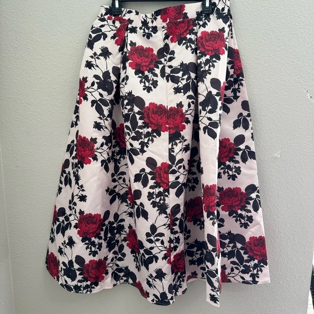 SHEIN‎ Classy Boxy Pleated Floral Midi Skirt Size XL - Picture 4 of 9